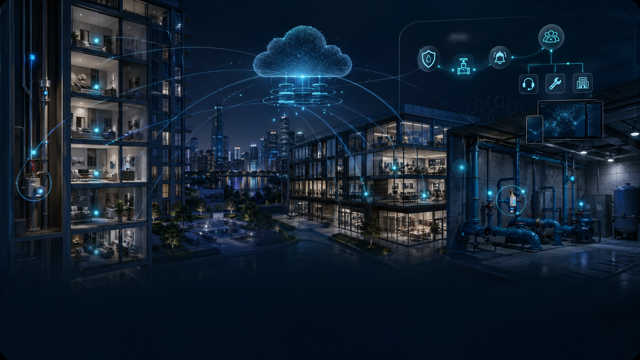 Parcours de détection des fuites d’eau pour portefeuilles de bâtiments commerciaux, équipes immobilières, partenaires et programmes de risque